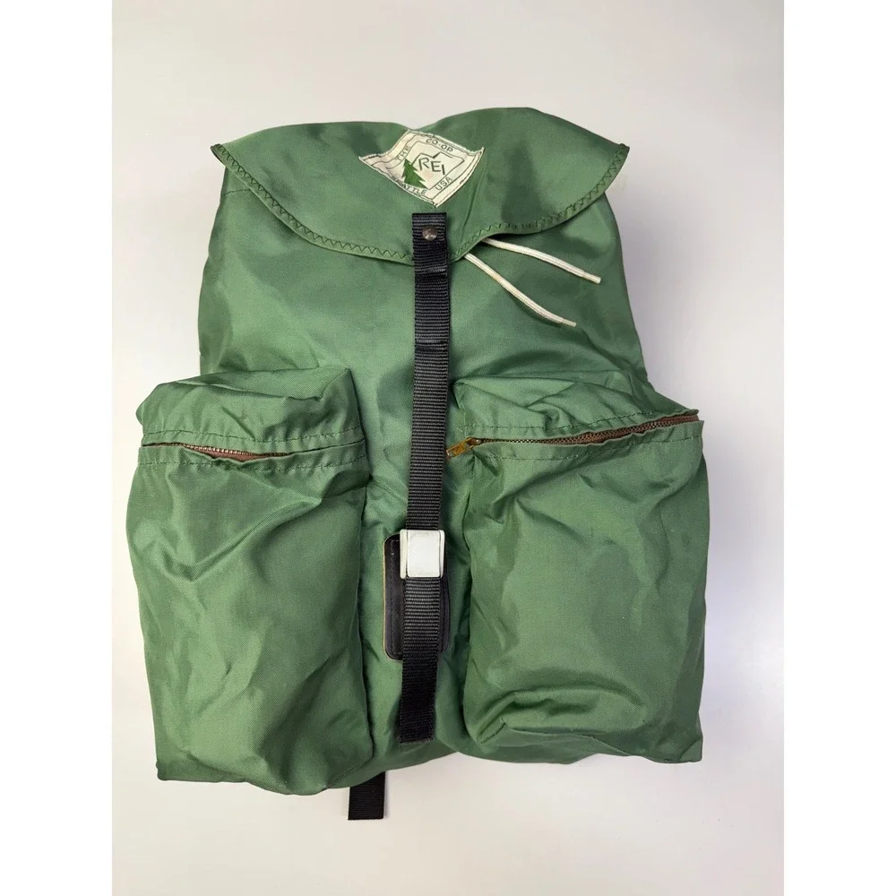 Vintage REI Co-op Rucksack Backpack Green Seattle USA Diamond Logo Hiking Bag